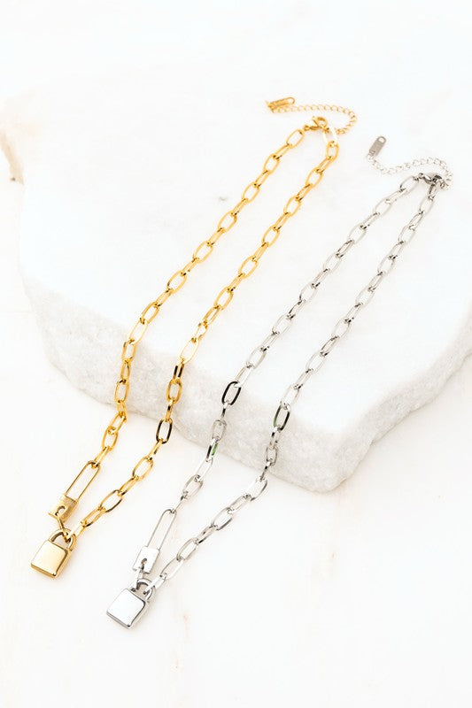 18K STAINLESS STEEL LOCK & CLIP CHAIN NECKLACE