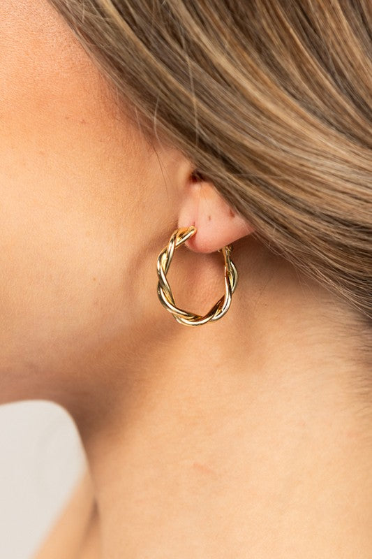 18K STAINLESS STEEL TWISTED HOOP EARRINGS