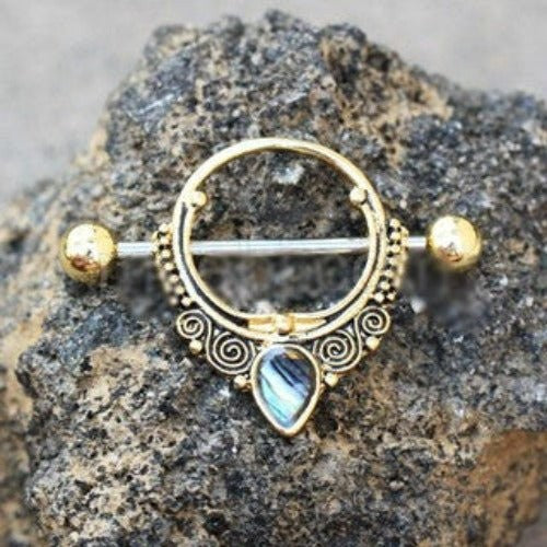 Gold Plated Ornate Nipple Shield with Tear Drop
